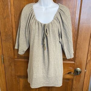 Trina Turk Los Angeles Scoop Tassel Top Sparkly Tan/Beige 3/4 Sleeve Size Medium
